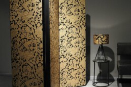 Kamerscherm Gardelux met handgemaakt goudleer van Goudleeratelier Van Soest